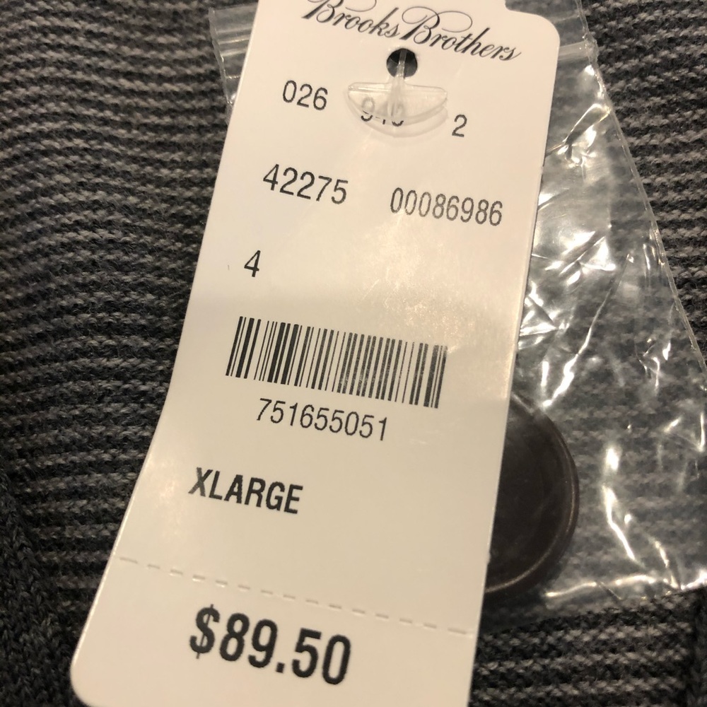 Red Fleece/Brooks Brothers grey cardigan.